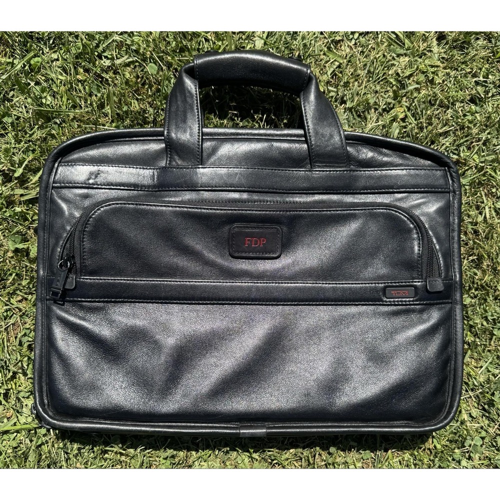 Tumi Black 15" T-Pass Leather Laptop Bag Briefcase Soft Case TSA Travel Mens